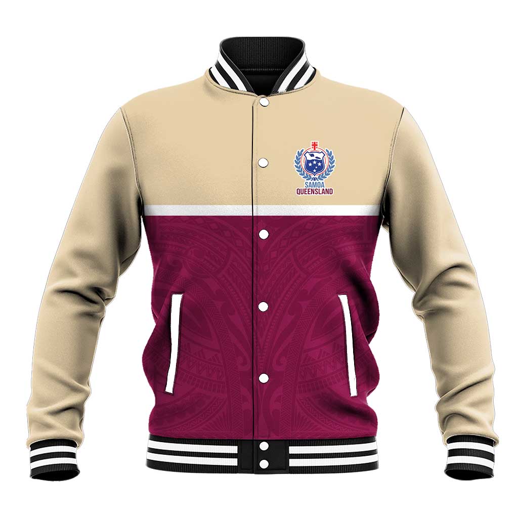 Queensland Samoa Custom Baseball Jacket Maroon Pacific Polynesian Tribal Pattern