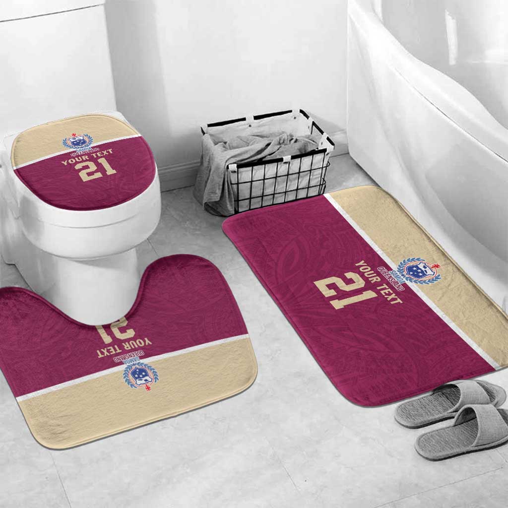 Queensland Samoa Custom Bathroom Set Maroon Pacific Polynesian Tribal Pattern LT9 Mat Set Only (3 pcs) One Size Maroon - Polynesian Pride