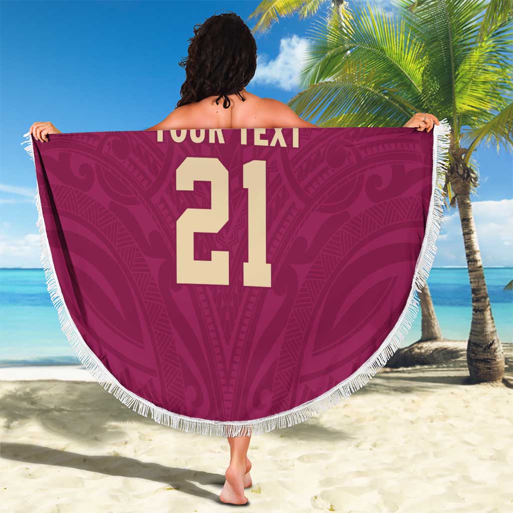 Queensland Samoa Custom Beach Blanket Maroon Pacific Polynesian Tribal Pattern