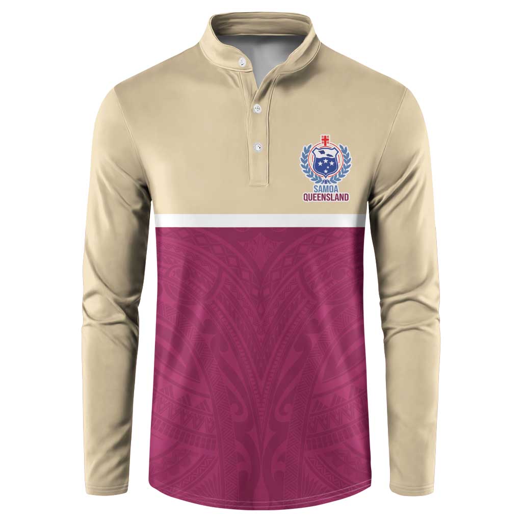 Queensland Samoa Custom Button Sweatshirt Maroon Pacific Polynesian Tribal Pattern