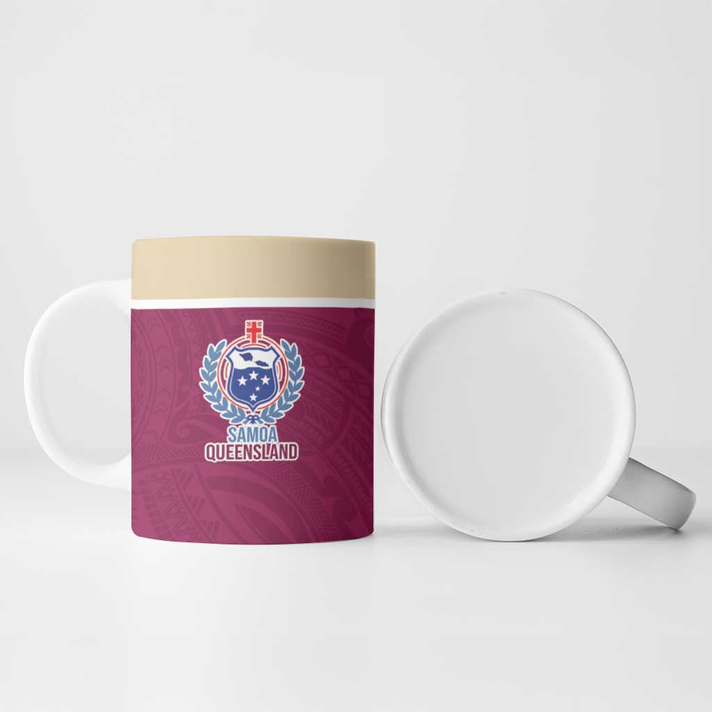 Queensland Samoa Custom Ceramic Mug Maroon Pacific Polynesian Tribal Pattern - Polynesian Pride