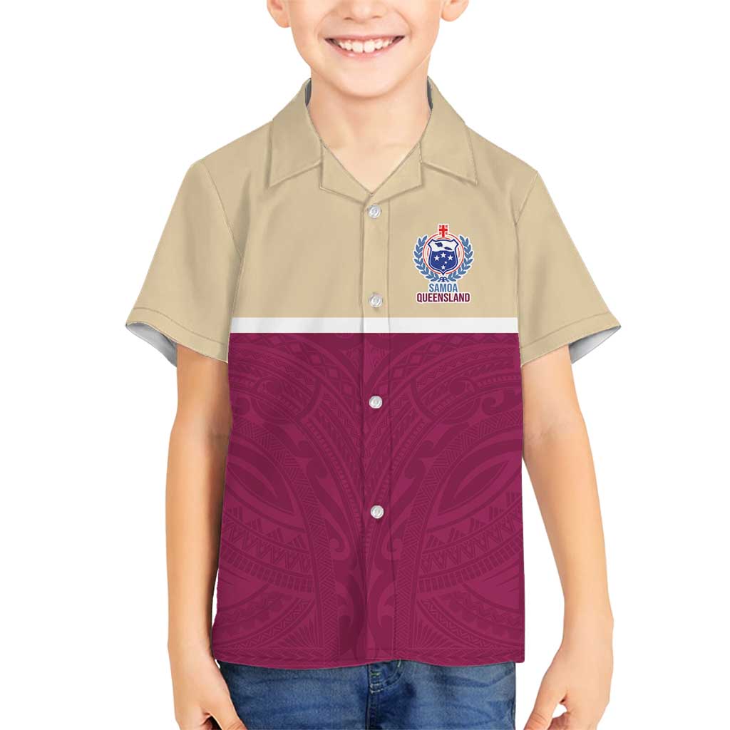 Queensland Samoa Custom Family Matching Off Shoulder Short Dress and Hawaiian Shirt Maroon Pacific Polynesian Tribal Pattern