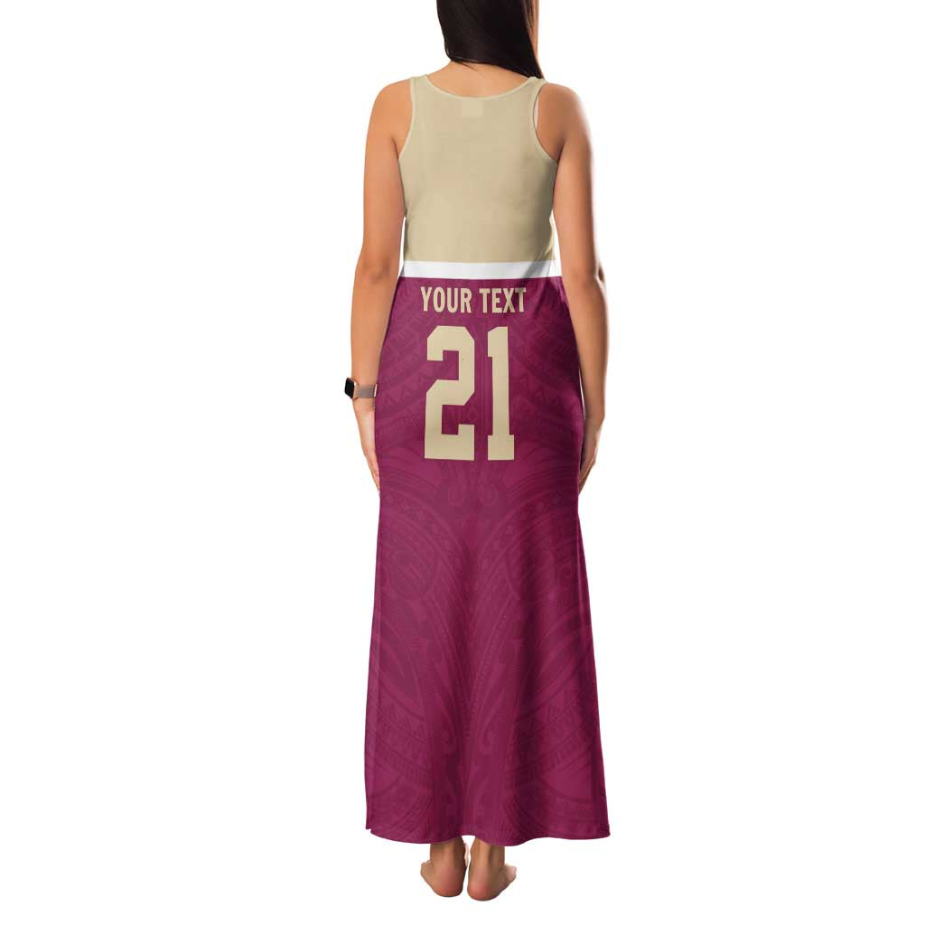 Queensland Samoa Custom Family Matching Tank Maxi Dress and Hawaiian Shirt Maroon Pacific Polynesian Tribal Pattern