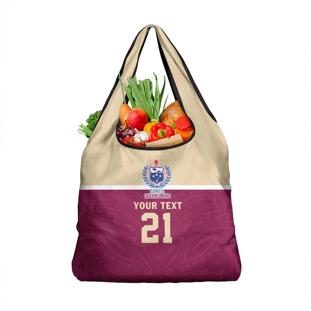 Queensland Samoa Custom Grocery Bag Maroon Pacific Polynesian Tribal Pattern