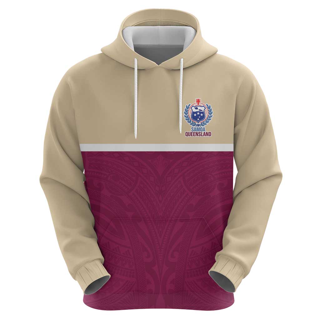 Queensland Samoa Custom Hoodie Maroon Pacific Polynesian Tribal Pattern