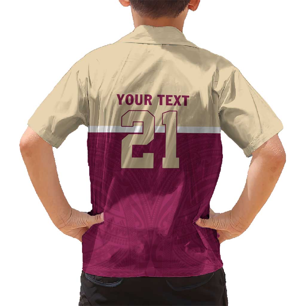 Queensland Samoa Custom Kid Hawaiian Shirt Maroon Pacific Polynesian Tribal Pattern