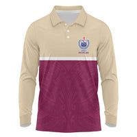 Queensland Samoa Custom Long Sleeve Polo Shirt Maroon Pacific Polynesian Tribal Pattern