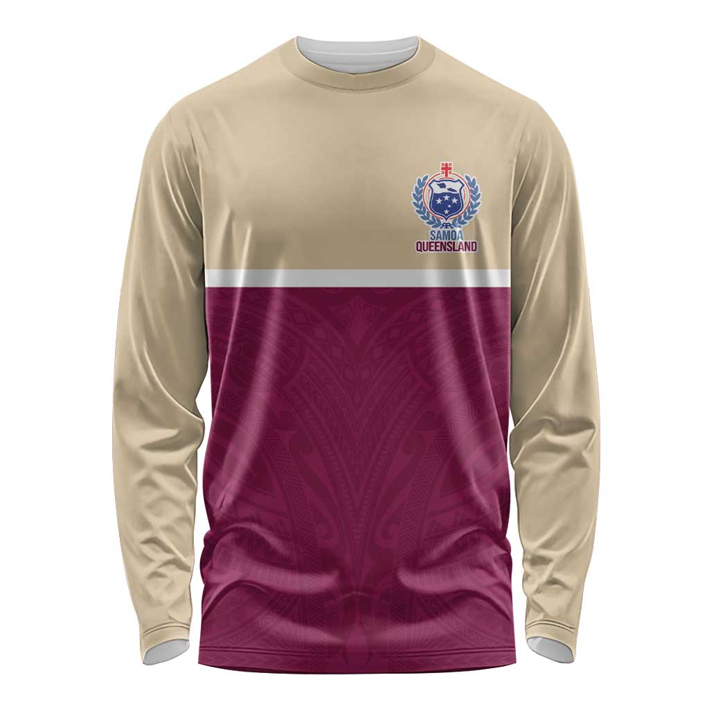 Queensland Samoa Custom Long Sleeve Shirt Maroon Pacific Polynesian Tribal Pattern
