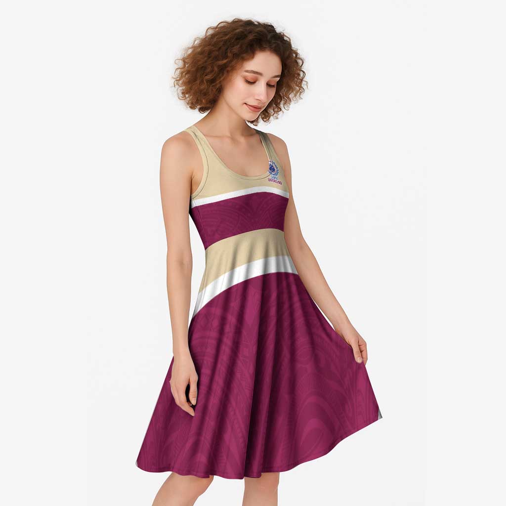 Queensland Samoa Custom Midi Dress Maroon Pacific Polynesian Tribal Pattern - Polynesian Pride