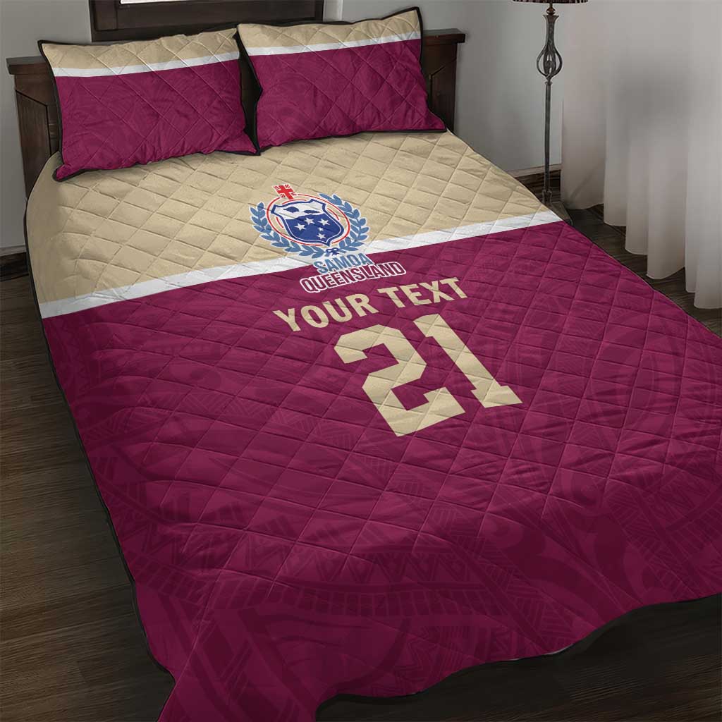 Queensland Samoa Custom Quilt Bed Set Maroon Pacific Polynesian Tribal Pattern
