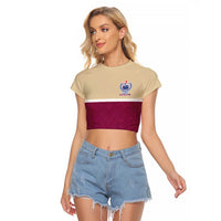 Queensland Samoa Custom Raglan Cropped T Shirt Maroon Pacific Polynesian Tribal Pattern