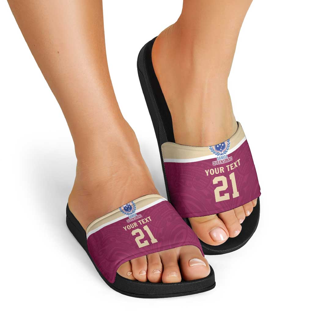 Queensland Samoa Custom Slide Sandals Maroon Pacific Polynesian Tribal Pattern - Polynesian Pride