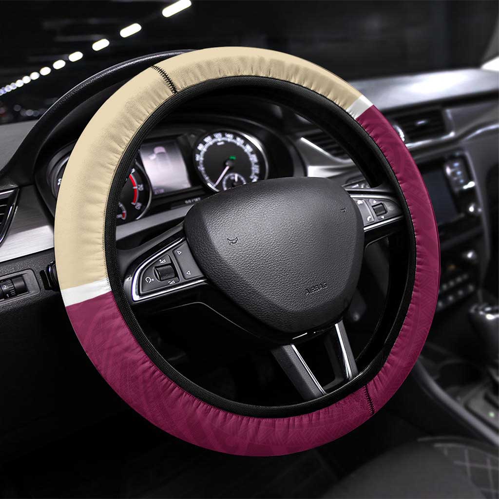 Queensland Samoa Steering Wheel Cover Maroon Pacific Polynesian Tribal Pattern