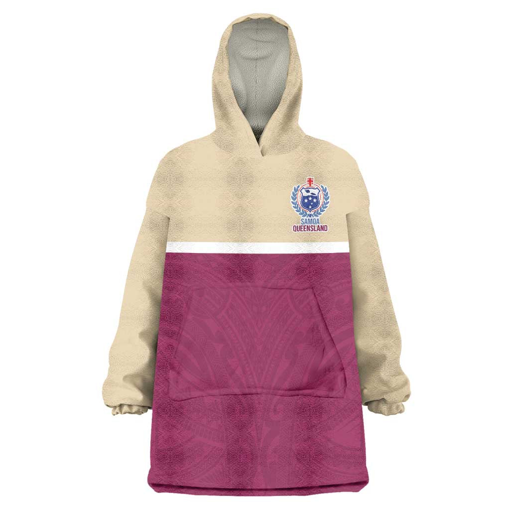 Queensland Samoa Custom Wearable Blanket Hoodie Maroon Pacific Polynesian Tribal Pattern