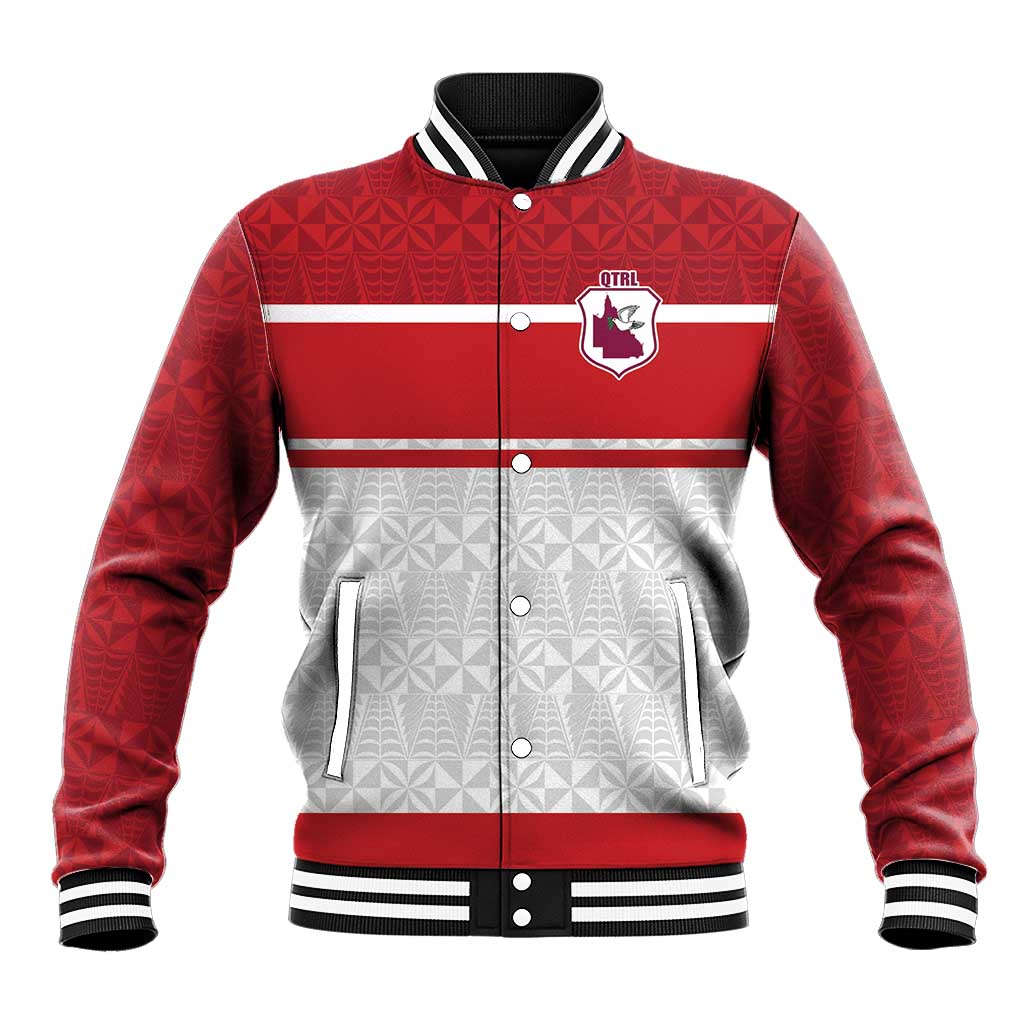 Queensland Tonga Custom Baseball Jacket QLD with Tongan Ngatu Pattern