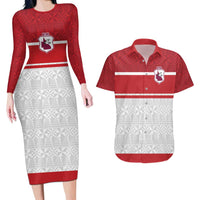 Queensland Tonga Custom Couples Matching Long Sleeve Bodycon Dress and Hawaiian Shirt QLD with Tongan Ngatu Pattern