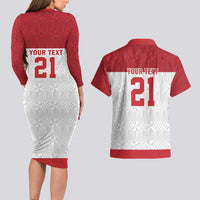 Queensland Tonga Custom Couples Matching Long Sleeve Bodycon Dress and Hawaiian Shirt QLD with Tongan Ngatu Pattern