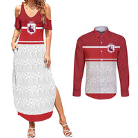Queensland Tonga Custom Couples Matching Summer Maxi Dress and Long Sleeve Button Shirt QLD with Tongan Ngatu Pattern