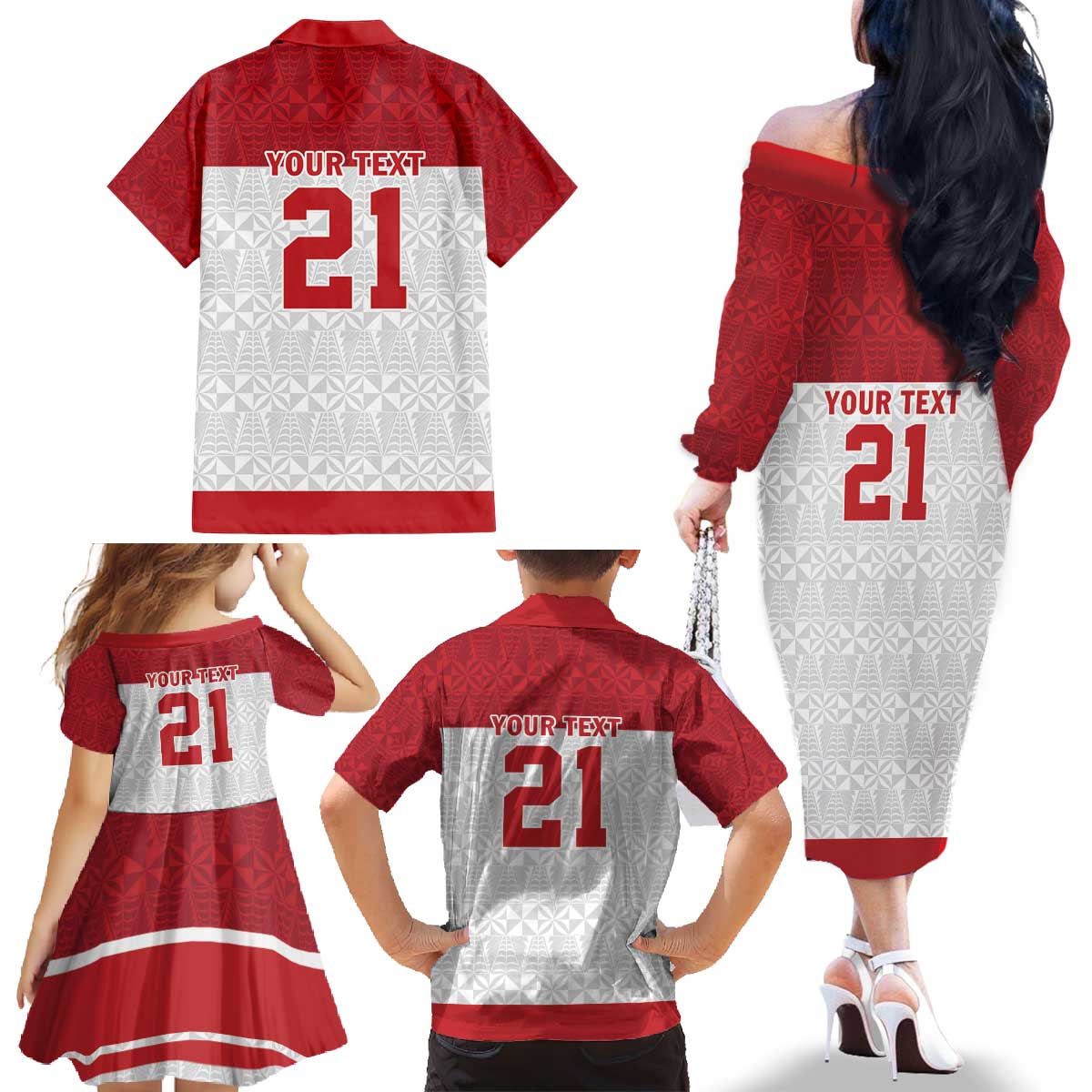 Queensland Tonga Custom Family Matching Off The Shoulder Long Sleeve Dress and Hawaiian Shirt QLD with Tongan Ngatu Pattern