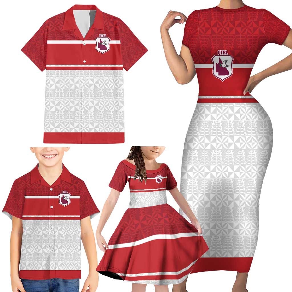 Queensland Tonga Custom Family Matching Short Sleeve Bodycon Dress and Hawaiian Shirt QLD with Tongan Ngatu Pattern