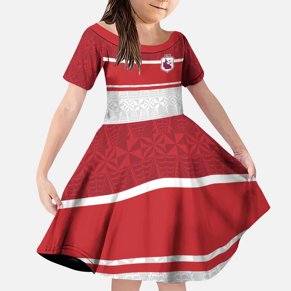Queensland Tonga Custom Kid Short Sleeve Dress QLD with Tongan Ngatu Pattern