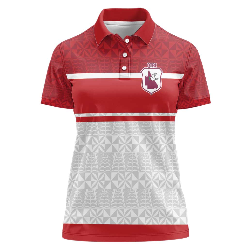 Queensland Tonga Custom Women Polo Shirt QLD with Tongan Ngatu Pattern