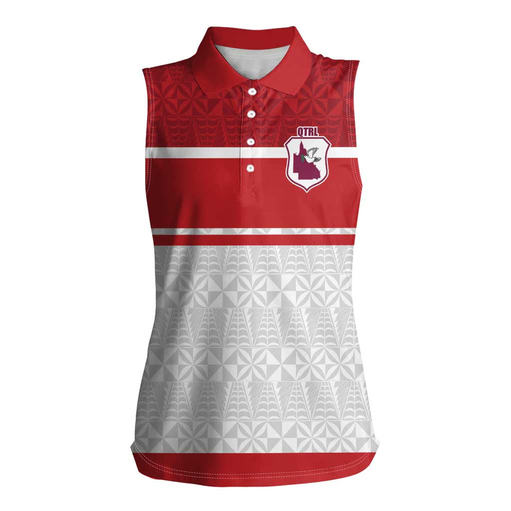 Queensland Tonga Custom Women Sleeveless Polo Shirt QLD with Tongan Ngatu Pattern