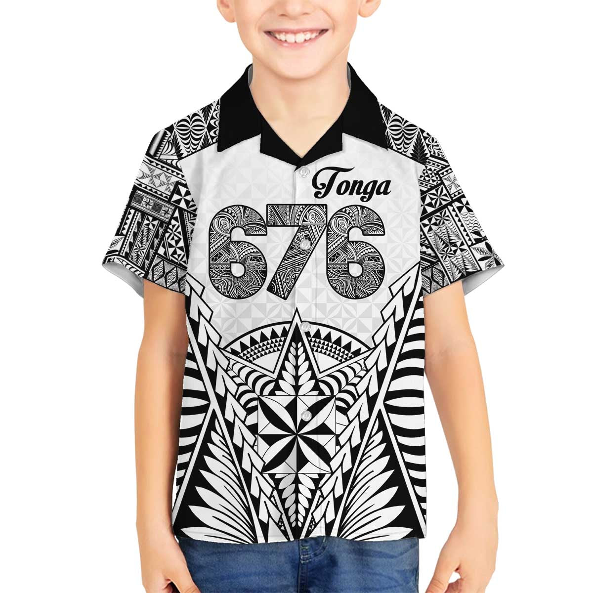 Personalised Tonga 676 Family Matching Off The Shoulder Long Sleeve Dress and Hawaiian Shirt Tribal Kupesi Ngatu Unique LT9 Son's Shirt White - Polynesian Pride