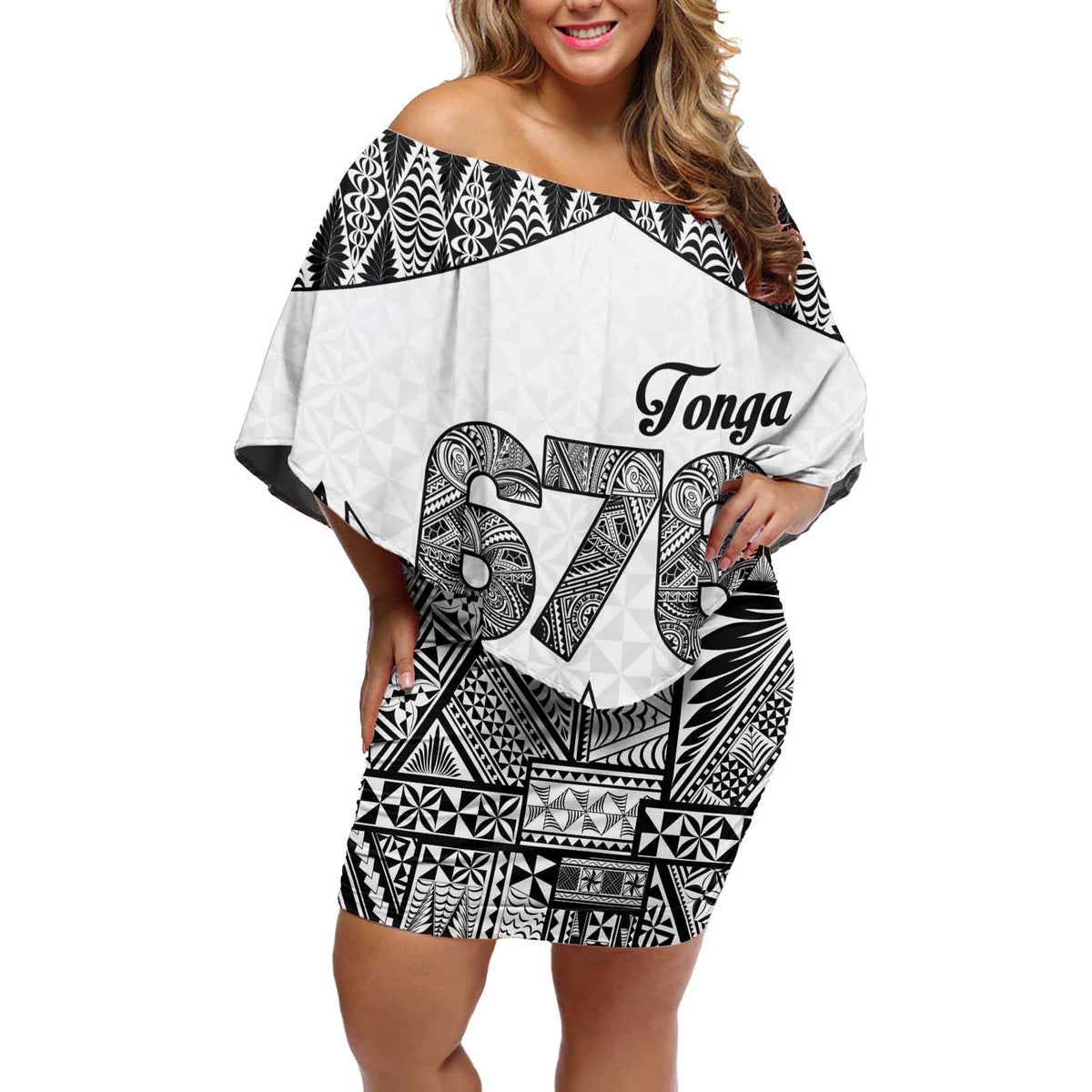 Personalised Tonga 676 Off Shoulder Short Dress Tribal Kupesi Ngatu Unique