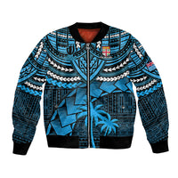 Fiji Rugby Bomber Jacket Go Fijian Tapa Arty with World Cup Vibe LT9 Unisex Blue - Polynesian Pride