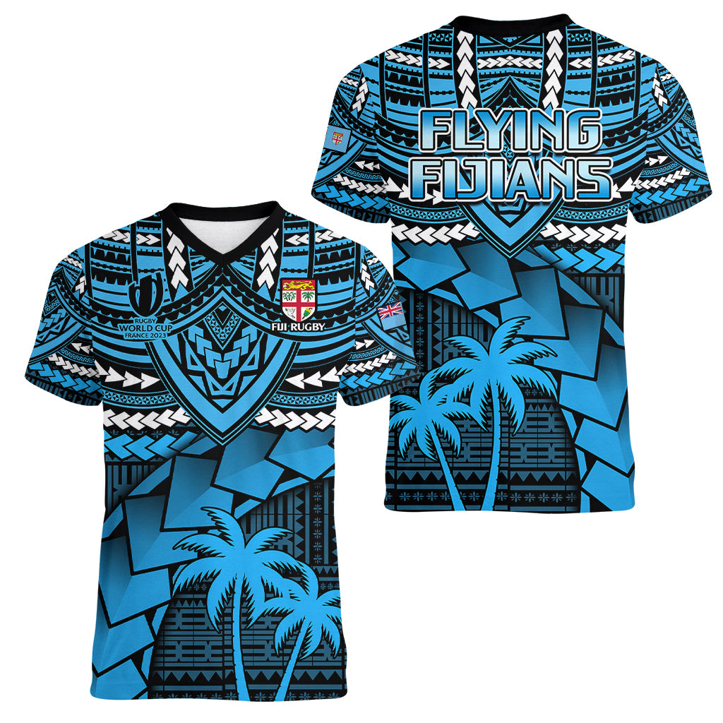 Fiji Rugby Women V Neck T Shirt Go Fijian Tapa Arty with World Cup Vibe LT9 - Polynesian Pride