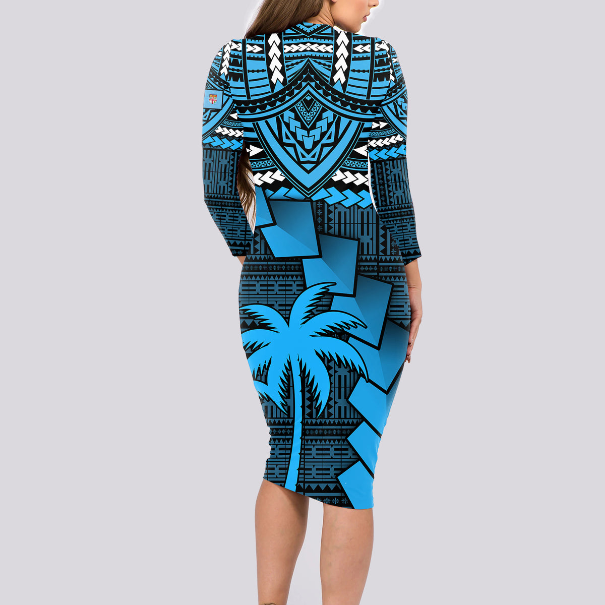 Custom Fiji Rugby Long Sleeve Bodycon Dress Go Fijian Tapa Arty with World Cup Vibe LT9 - Polynesian Pride