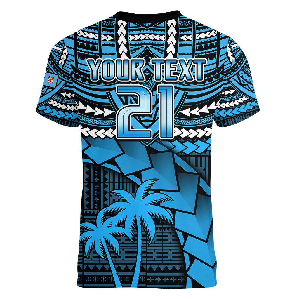 Custom Fiji Rugby Women V Neck T Shirt Go Fijian Tapa Arty with World Cup Vibe LT9 - Polynesian Pride