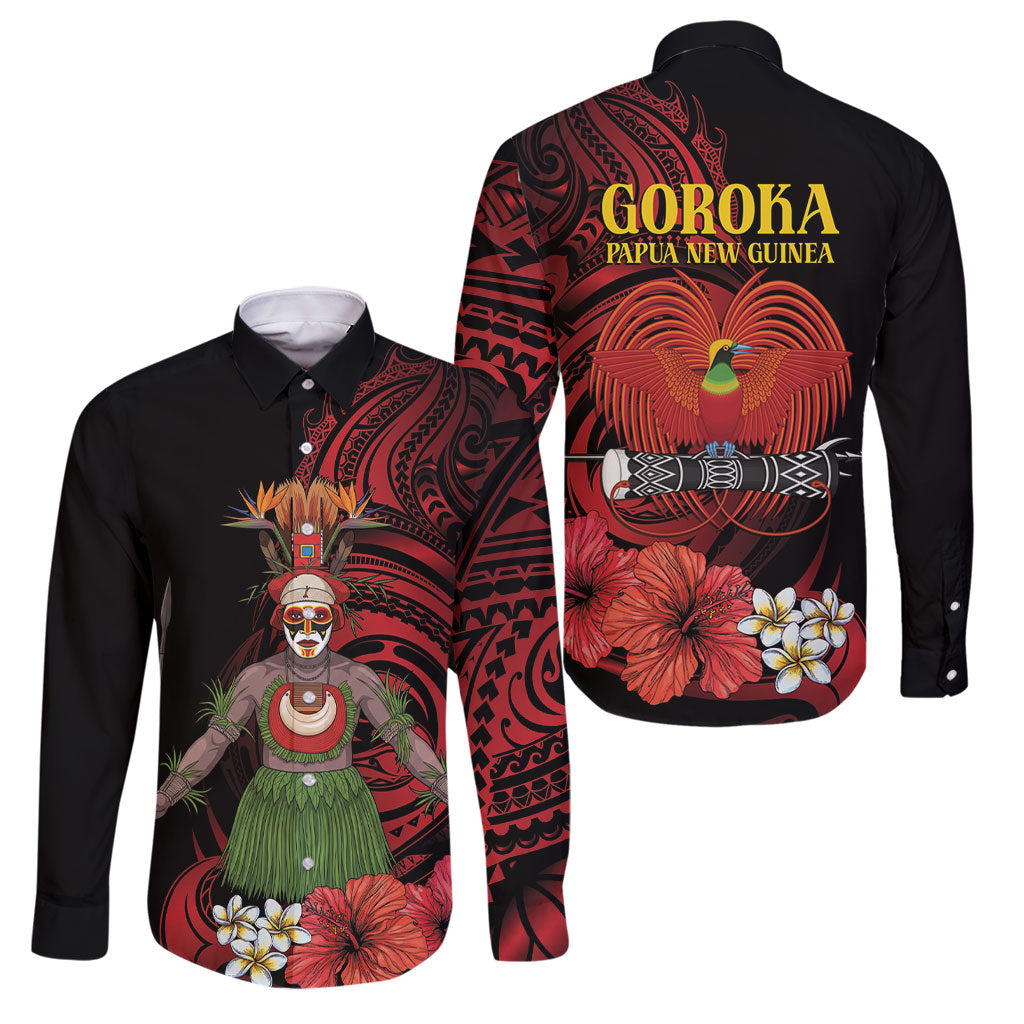 Huli Wigmen Tribe Hela Province Family Matching Long Sleeve Bodycon Dress and Hawaiian Shirt Papua New Guinea Indigenous Pattern LT9 Dad's Shirt - Long Sleeve Black - Polynesian Pride