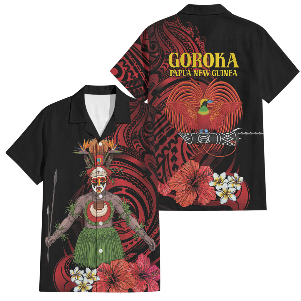 Huli Wigmen Tribe Hela Province Family Matching Off The Shoulder Long Sleeve Dress and Hawaiian Shirt Papua New Guinea Indigenous Pattern LT9 Dad's Shirt - Short Sleeve Black - Polynesian Pride