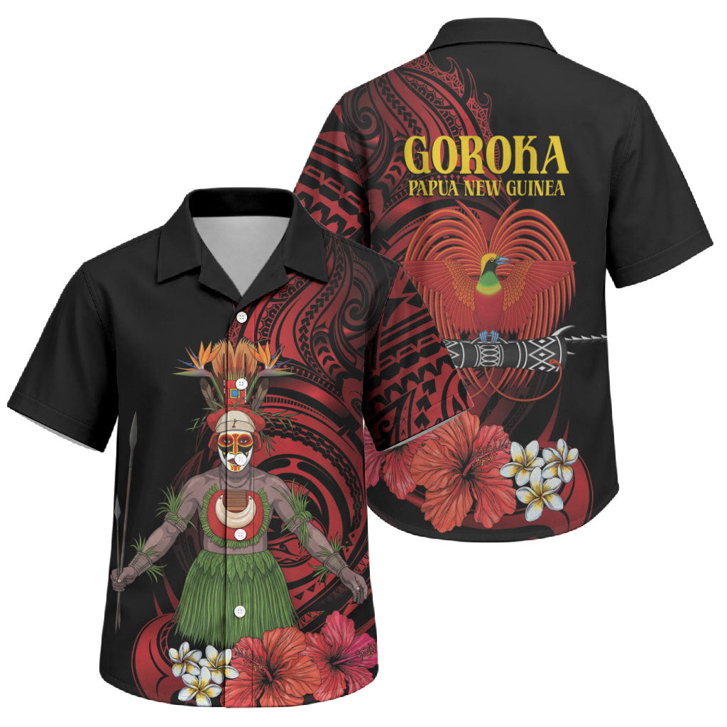 Huli Wigmen Tribe Hela Province Family Matching Off The Shoulder Long Sleeve Dress and Hawaiian Shirt Papua New Guinea Indigenous Pattern LT9 Son's Shirt Black - Polynesian Pride