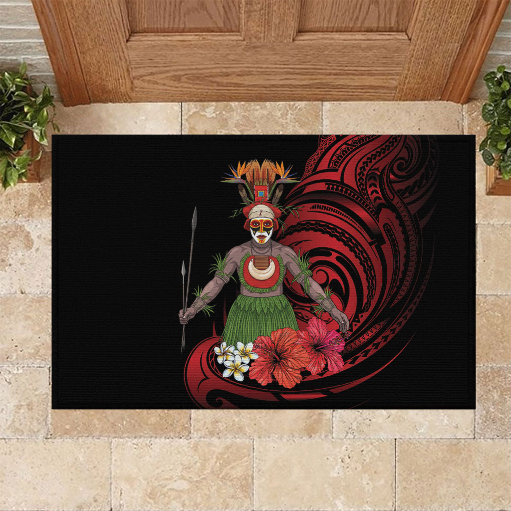 Huli Wigmen Tribe Hela Province Rubber Doormat Papua New Guinea Indigenous Pattern LT9 Black - Polynesian Pride