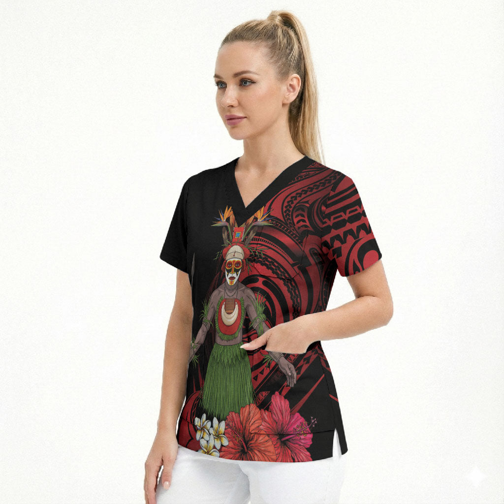 Huli Wigmen Tribe Hela Province Scrub Top Papua New Guinea Indigenous Pattern LT9 - Polynesian Pride