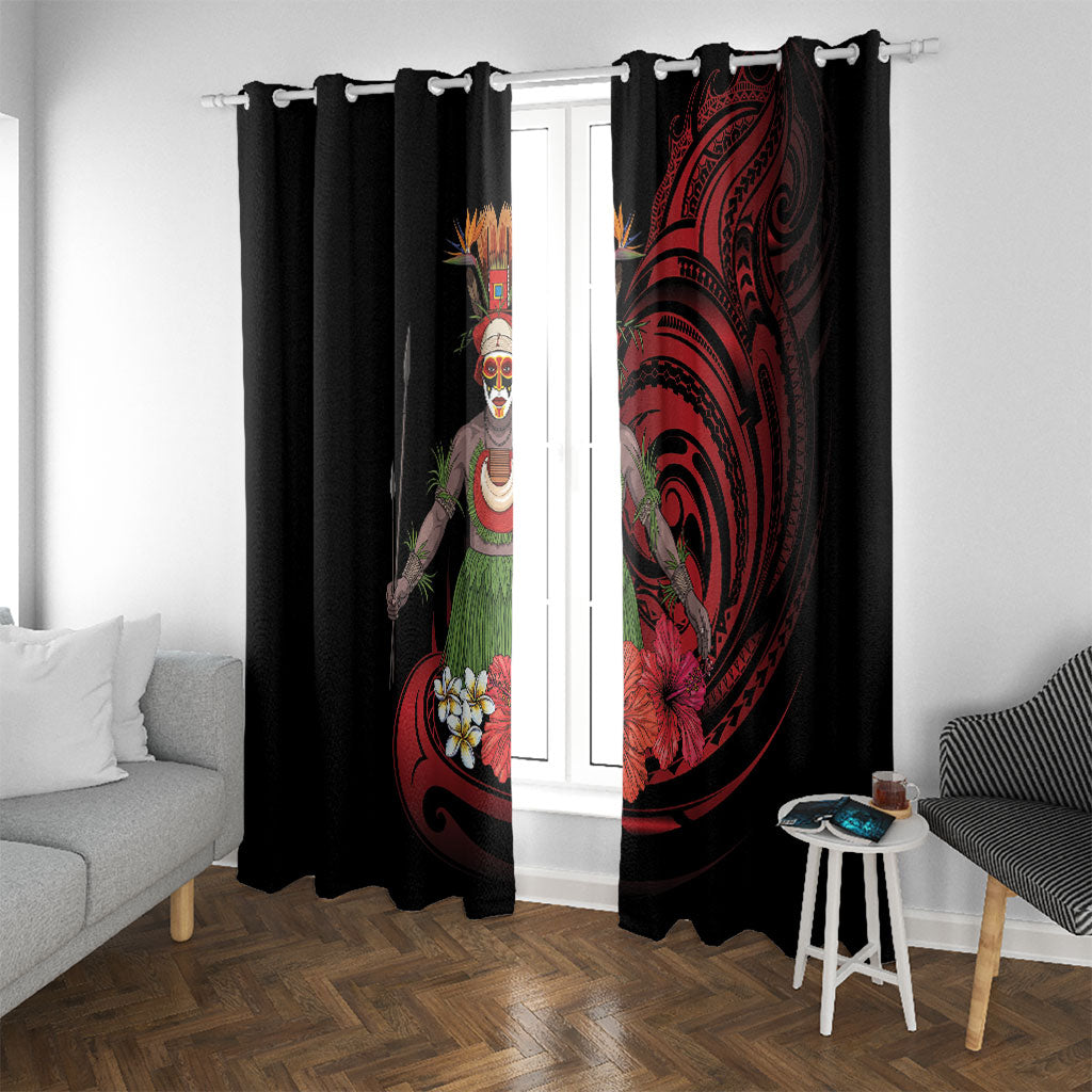 Huli Wigmen Tribe Hela Province Window Curtain Papua New Guinea Indigenous Pattern LT9 With Grommets Black - Polynesian Pride