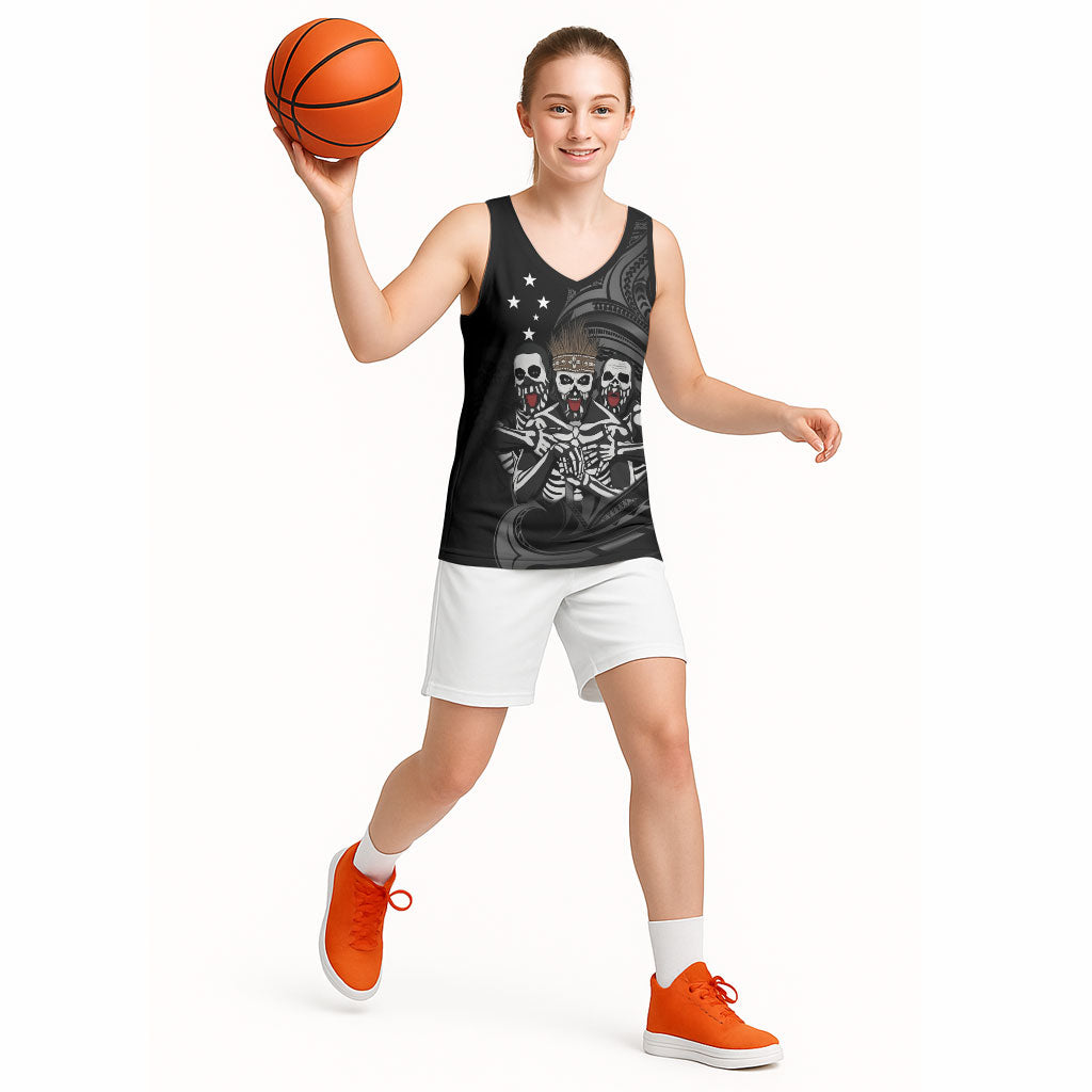 Skeleton Tribe Simbu Province Basketball Jersey Papua New Guinea Indigenous Pattern LT9 - Polynesian Pride