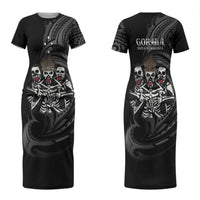 Skeleton Tribe Simbu Province Couples Matching Short Sleeve Bodycon Dress and Hawaiian Shirt Papua New Guinea Indigenous Pattern LT9 - Polynesian Pride