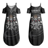 Skeleton Tribe Simbu Province Couples Matching Summer Maxi Dress and Hawaiian Shirt Papua New Guinea Indigenous Pattern LT9 - Polynesian Pride
