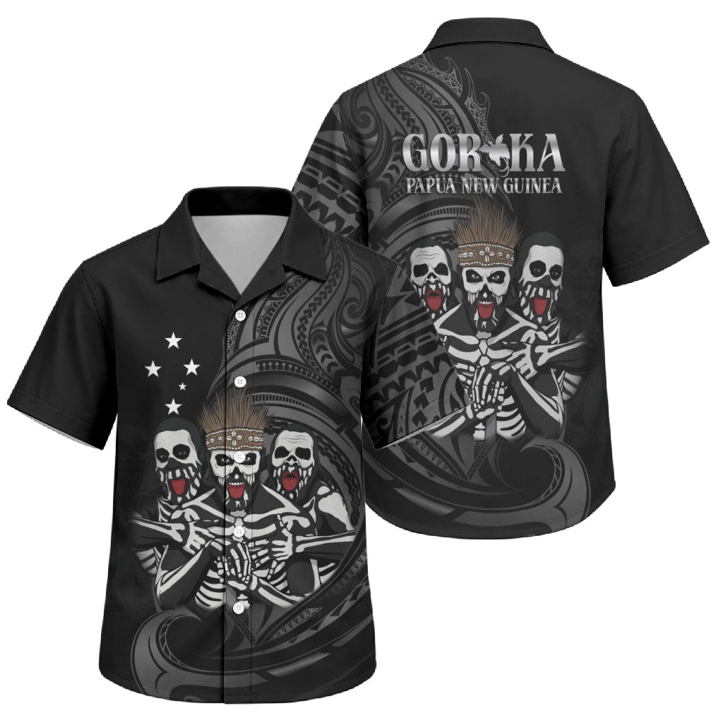 Skeleton Tribe Simbu Province Family Matching Off The Shoulder Long Sleeve Dress and Hawaiian Shirt Papua New Guinea Indigenous Pattern LT9 Son's Shirt Black - Polynesian Pride