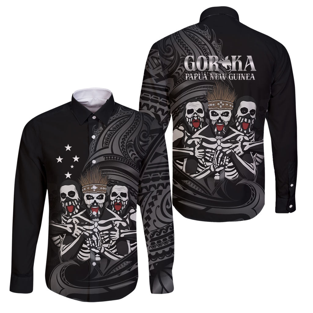 Skeleton Tribe Simbu Province Family Matching Off Shoulder Short Dress and Hawaiian Shirt Papua New Guinea Indigenous Pattern LT9 Dad's Shirt - Long Sleeve Black - Polynesian Pride