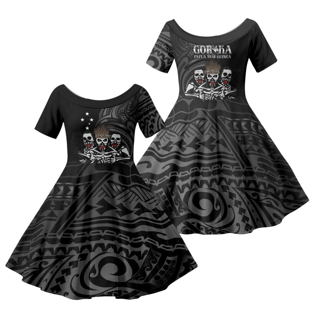 Skeleton Tribe Simbu Province Family Matching Puletasi and Hawaiian Shirt Papua New Guinea Indigenous Pattern LT9 Daughter's Dress Black - Polynesian Pride