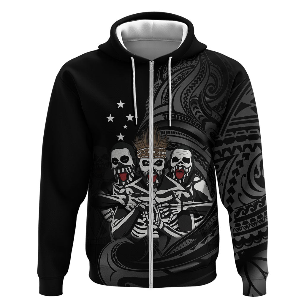 Skeleton Tribe Simbu Province Hoodie Papua New Guinea Indigenous Pattern LT9 Zip Hoodie Black - Polynesian Pride