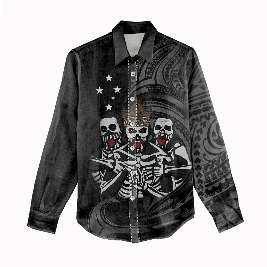 Skeleton Tribe Simbu Province Women Casual Shirt Papua New Guinea Indigenous Pattern LT9 - Polynesian Pride