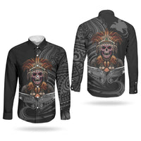 Mokomoko Tribe Eastern Highlands Province Couples Matching Off Shoulder Short Dress and Long Sleeve Button Shirt Papua New Guinea Indigenous Pattern LT9 - Polynesian Pride