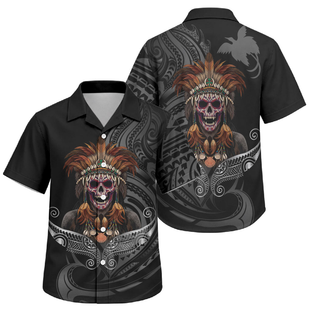 Mokomoko Tribe Eastern Highlands Province Family Matching Long Sleeve Bodycon Dress and Hawaiian Shirt Papua New Guinea Indigenous Pattern LT9 Son's Shirt Black - Polynesian Pride