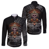 Mokomoko Tribe Eastern Highlands Province Family Matching Mermaid Dress and Hawaiian Shirt Papua New Guinea Indigenous Pattern LT9 Dad's Shirt - Long Sleeve Black - Polynesian Pride